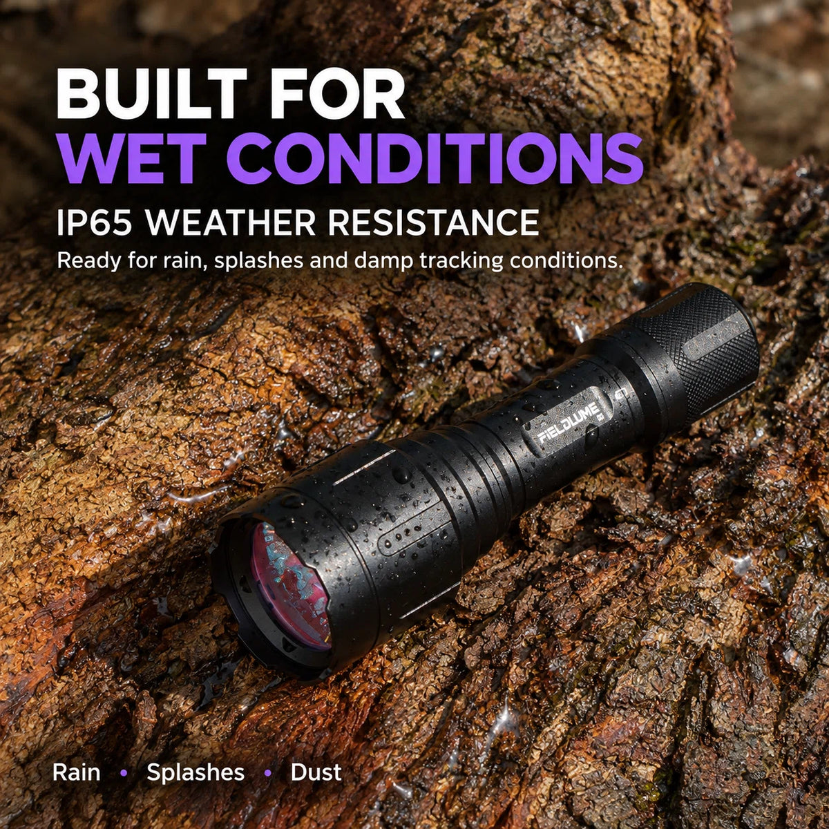 FIELDLUME B1 blood tracking light with IP65 weather resistance for rain splashes and damp tracking conditions