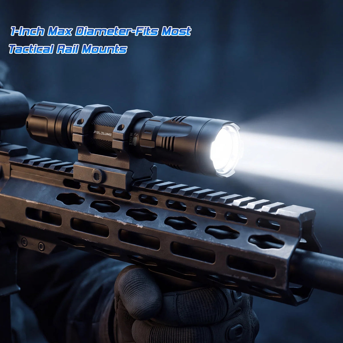 FIELDLUME HL1 flashlight mounted on a rail system