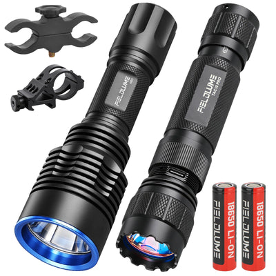 FIELDLUME Hunter Dual-Light Kit with HG1 green hunting light, TAC10-PRO blood tracking light, two extra 18650 batteries, KC09 mount and KC12 mount
