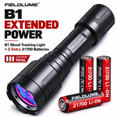 FIELDLUME B1 Extended Power Kit with B1 blood tracking light and two extra 21700 rechargeable batteries, three batteries total