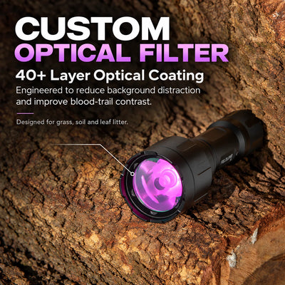 FIELDLUME B1 blood tracking light with custom 40+ layer optical filter designed to improve blood-trail contrast