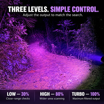 FIELDLUME B1 blood tracking light with three brightness levels for blood-trail visibility in low light
