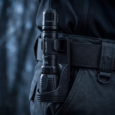 FIELDLUME HL1 flashlight carried on a duty belt with W66 clip