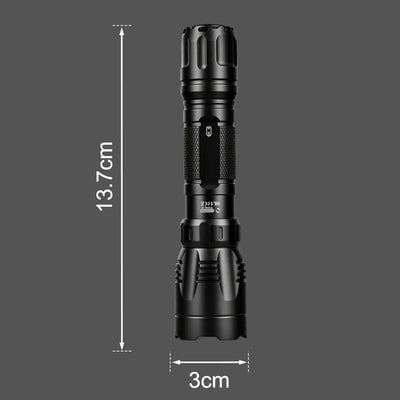 FIELDLUME HL1 tactical flashlight dimensions 13.7 cm long and 3.0 cm head diameter