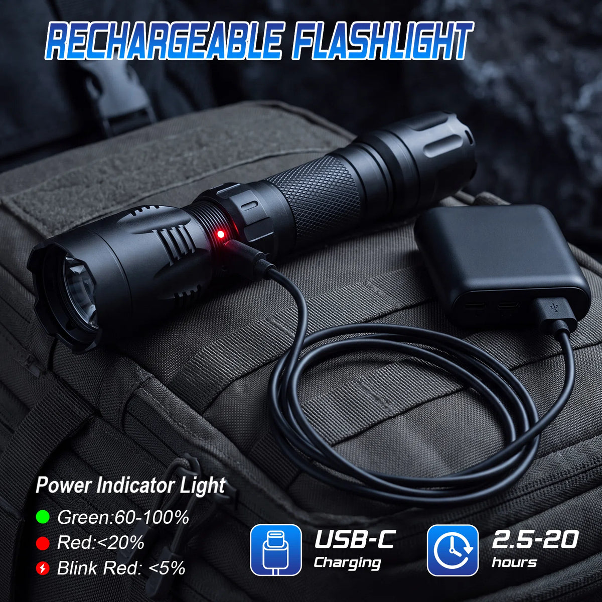 FIELDLUME HL1 USB-C rechargeable flashlight with 4000mAh battery