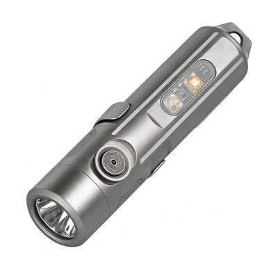 Silver flashlight on a white background