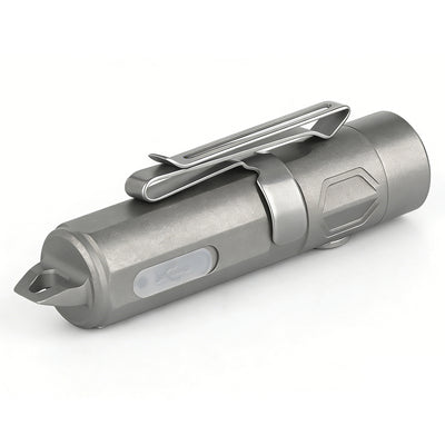 Titanium multi-tool with clip on a white background