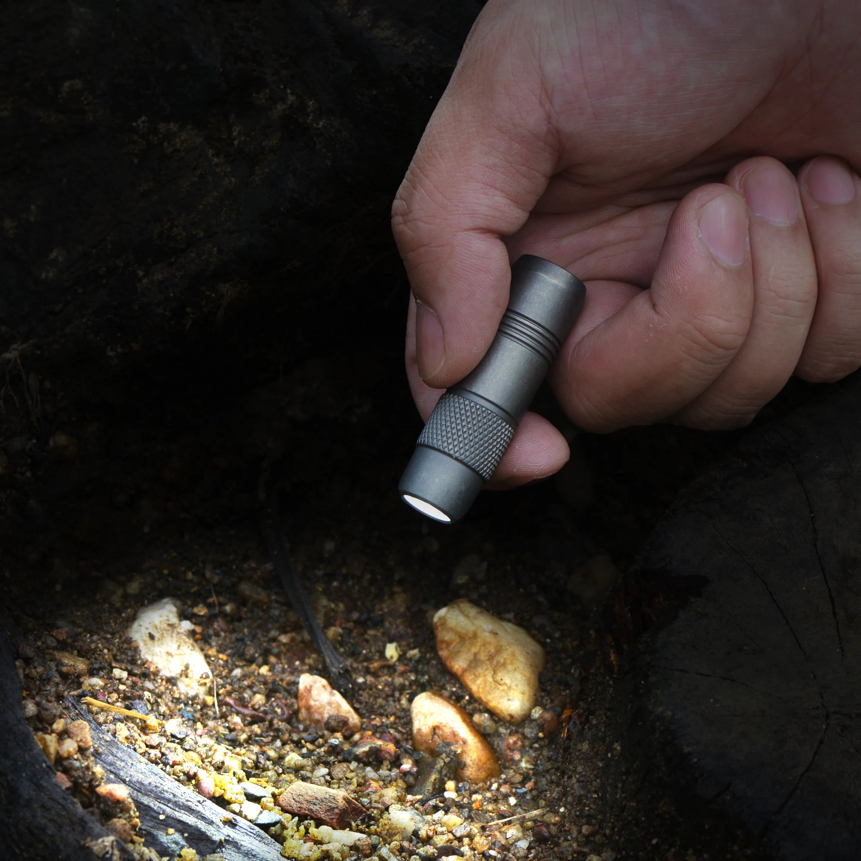 FIELDLUME T3 titanium EDC flashlight close-up with machined finish