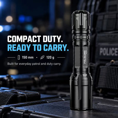 FIELDLUME TAC20 compact duty tactical flashlight measuring 150 mm and 120 g for patrol and duty carry