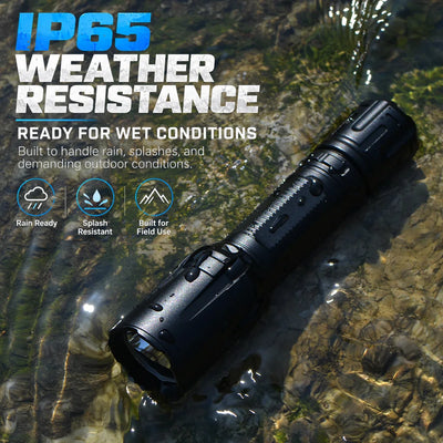 FIELDLUME TAC20 duty tactical flashlight with IP65 weather resistance for patrol in wet conditions