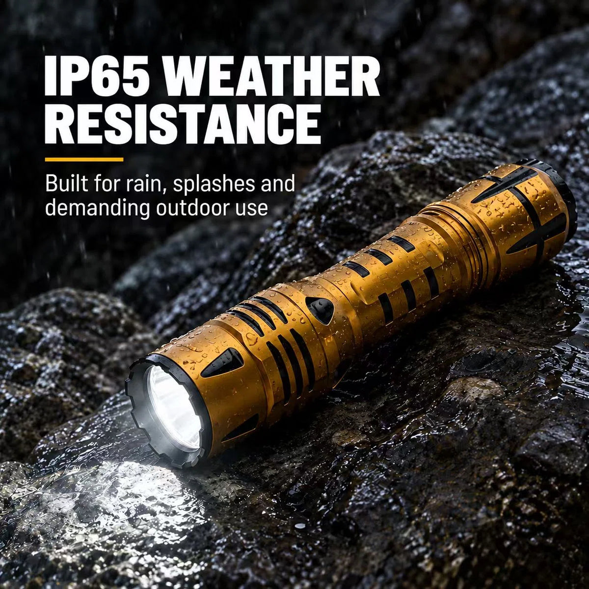 FIELDLUME TAC30 Gold tactical flashlight with IP65 water and dust resistance