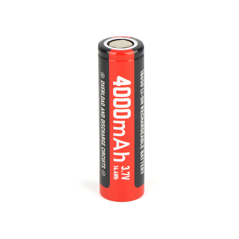 FIELDLUME 18650 4000mAh rechargeable lithium-ion battery side view showing dimensions
